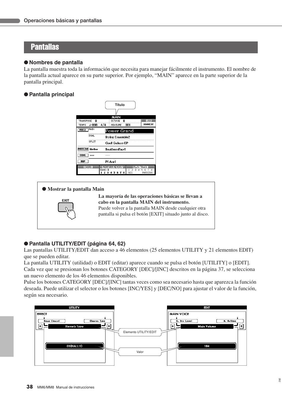 Pantallas | Yamaha MM8  EU User Manual | Page 38 / 116