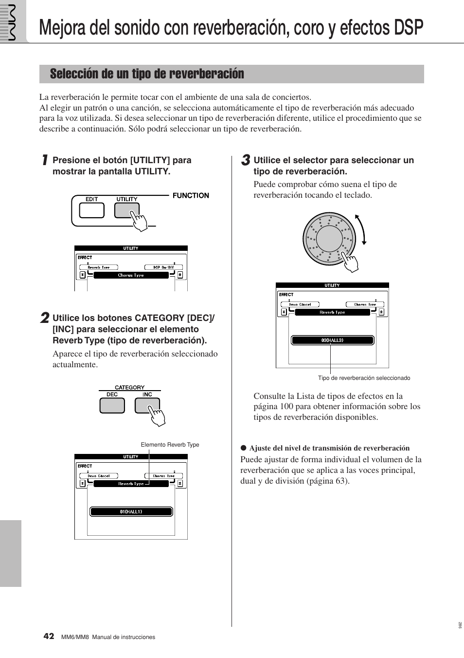 Selección de un tipo de reverberación | Yamaha MM8  EU User Manual | Page 42 / 116