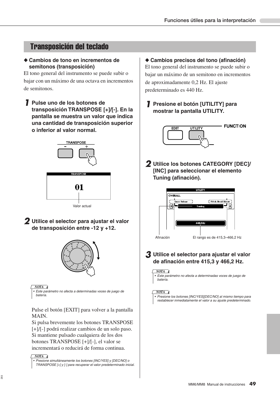 Transposición del teclado | Yamaha MM8  EU User Manual | Page 49 / 116
