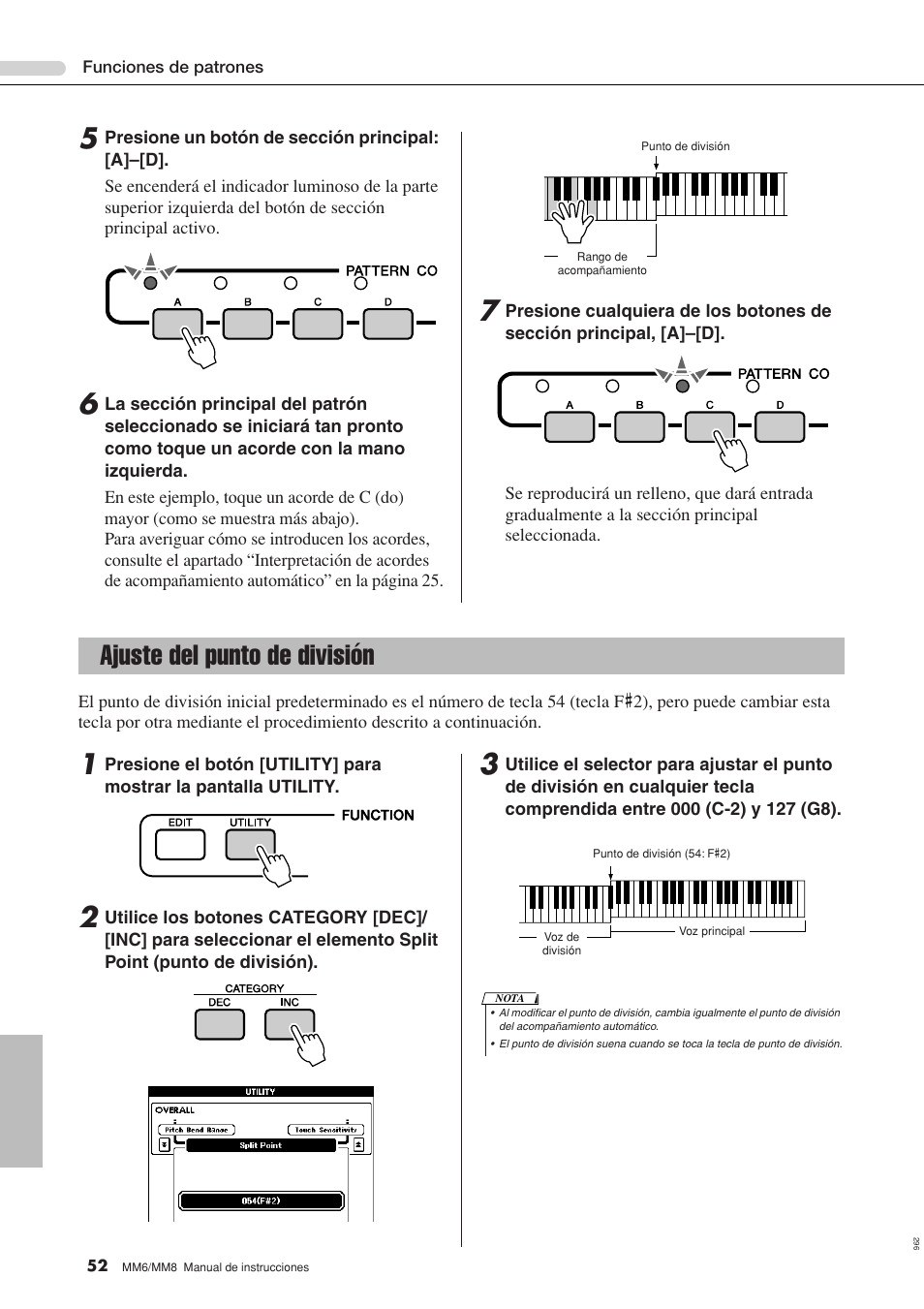 Ajuste del punto de división | Yamaha MM8  EU User Manual | Page 52 / 116