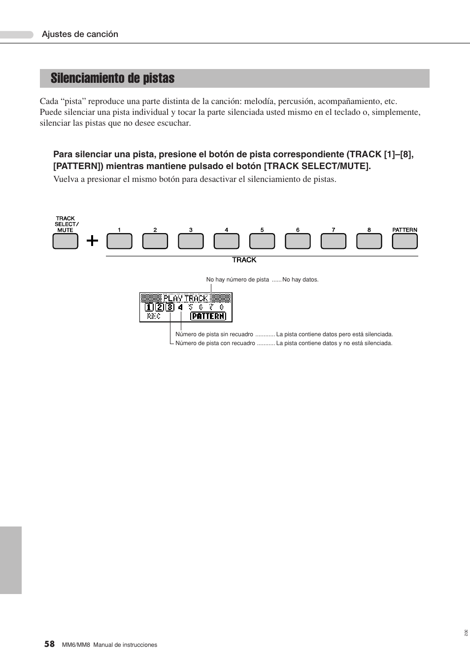 Silenciamiento de pistas | Yamaha MM8  EU User Manual | Page 58 / 116