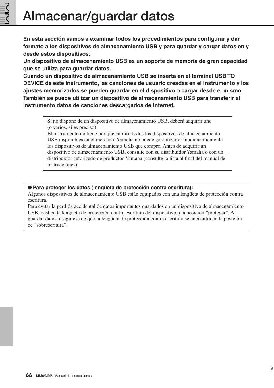 Almacenar/guardar datos | Yamaha MM8  EU User Manual | Page 66 / 116