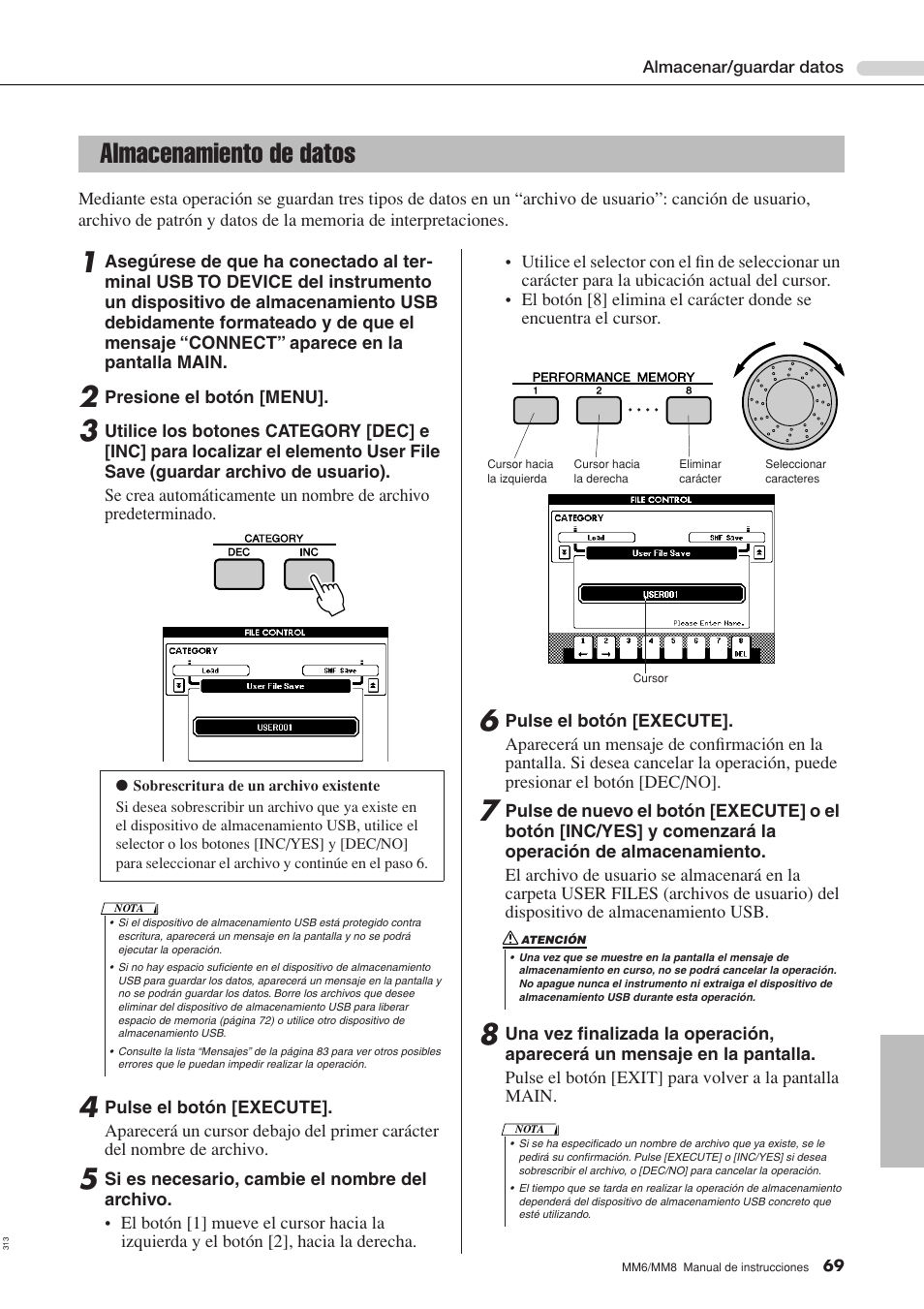 Almacenamiento de datos | Yamaha MM8  EU User Manual | Page 69 / 116