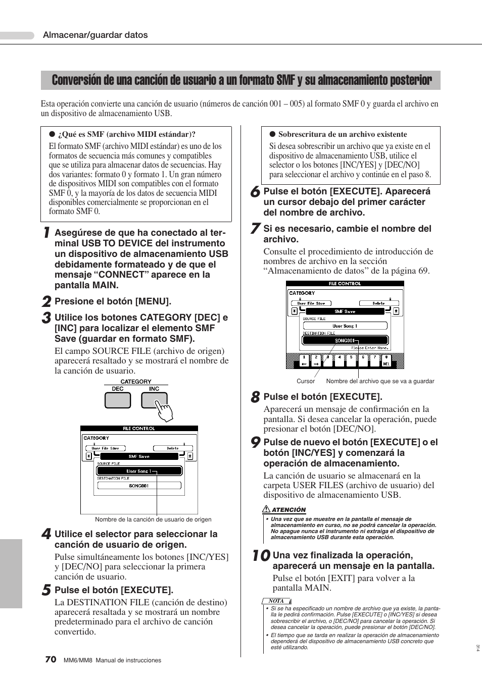 Y su almacenamiento posterior | Yamaha MM8  EU User Manual | Page 70 / 116