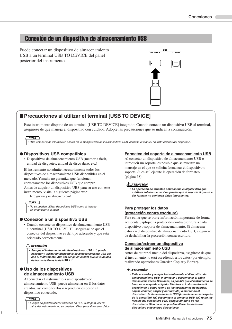 Conexión de un dispositivo de almacenamiento usb | Yamaha MM8  EU User Manual | Page 75 / 116