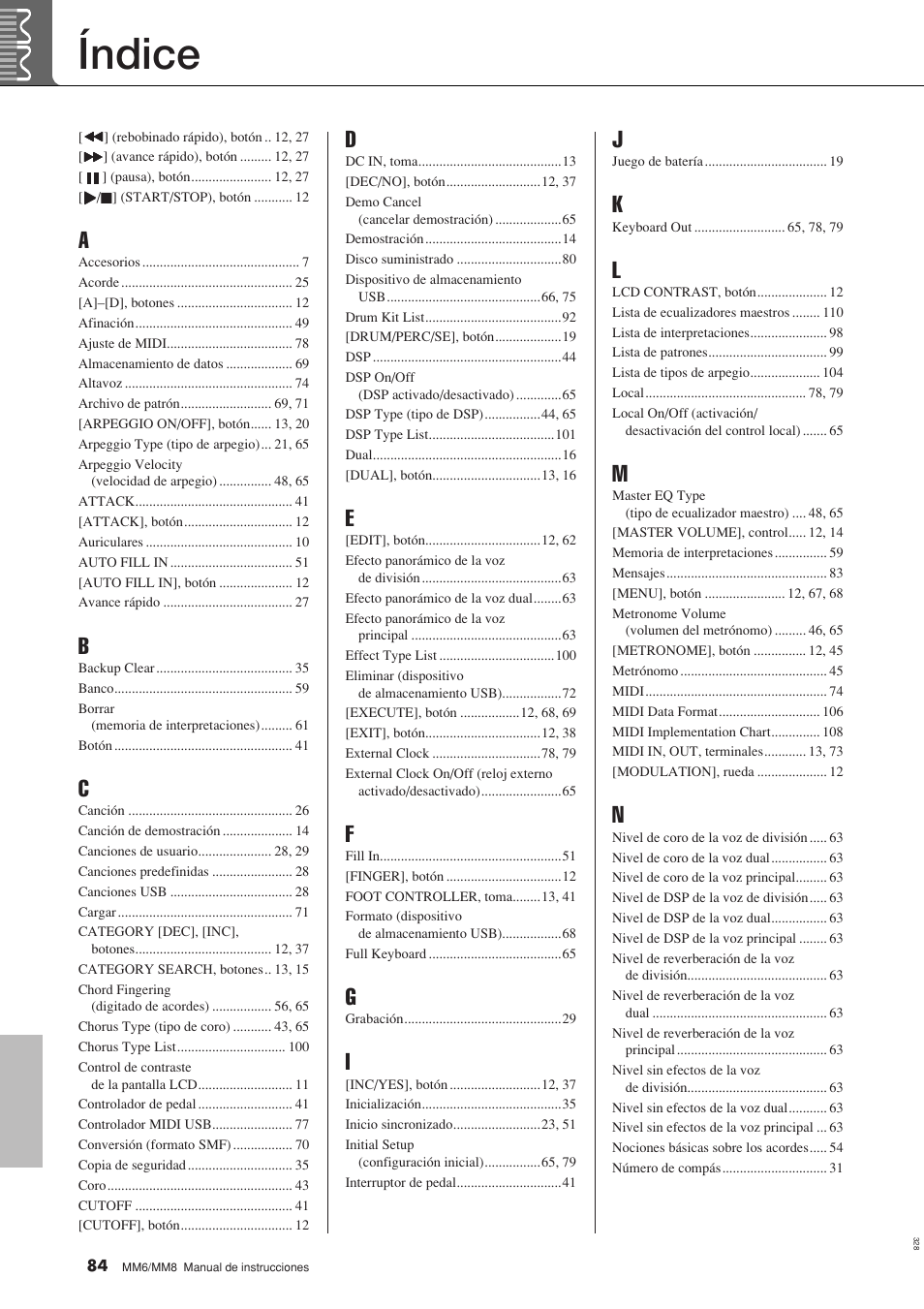 Índice | Yamaha MM8  EU User Manual | Page 84 / 116