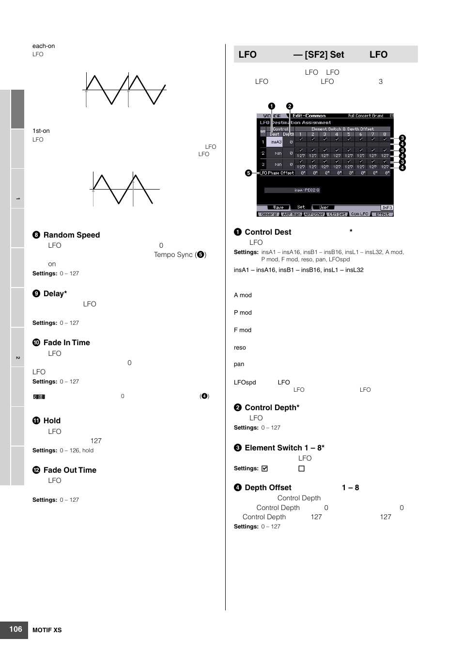 Lfo — [sf2] set lfo | Yamaha MOTIF XS6 User Manual | Page 106 / 320