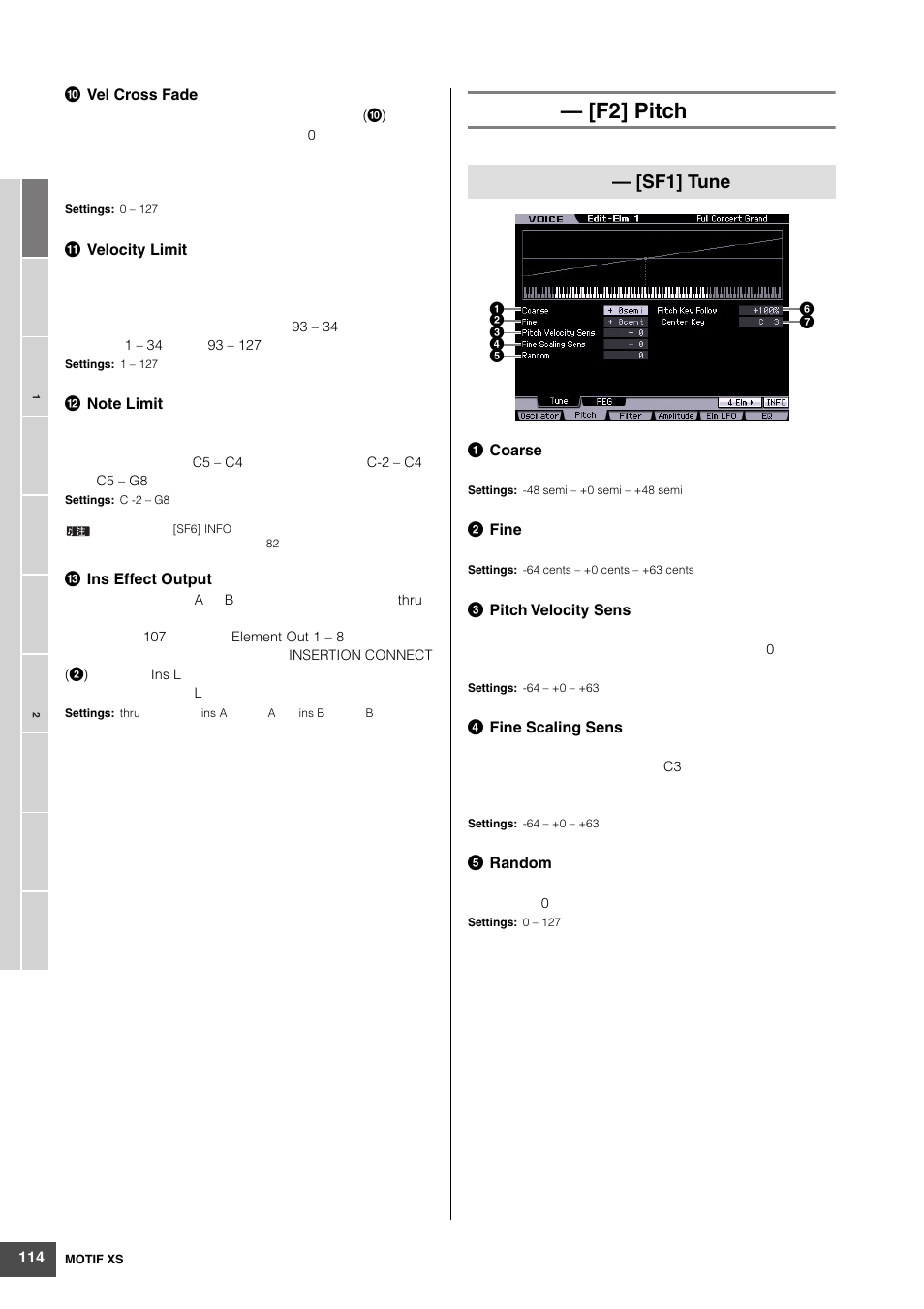 F2] pitch, Sf1] tune | Yamaha MOTIF XS6 User Manual | Page 114 / 320