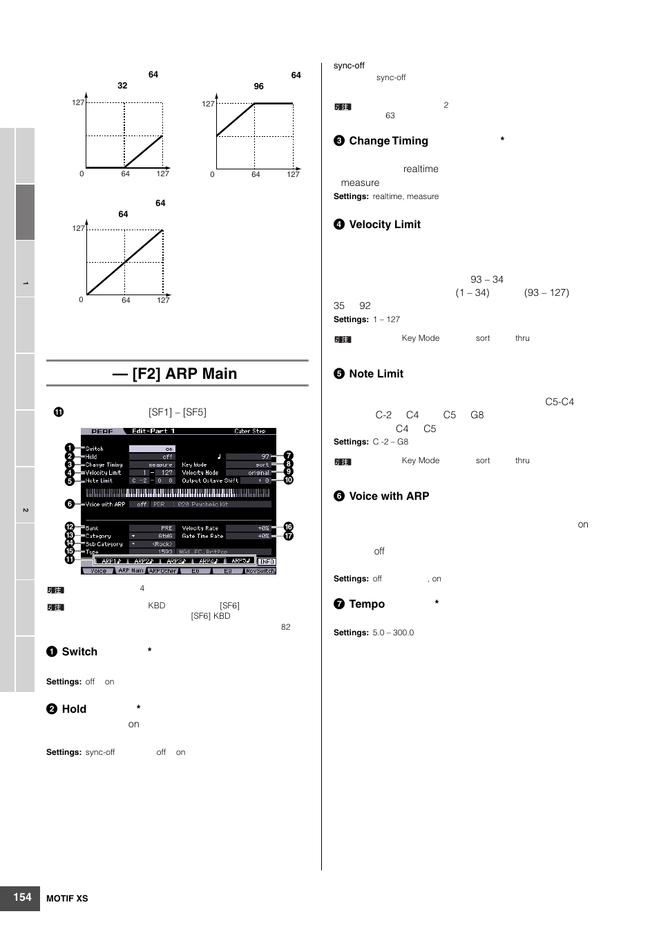 F2] arp main | Yamaha MOTIF XS6 User Manual | Page 154 / 320