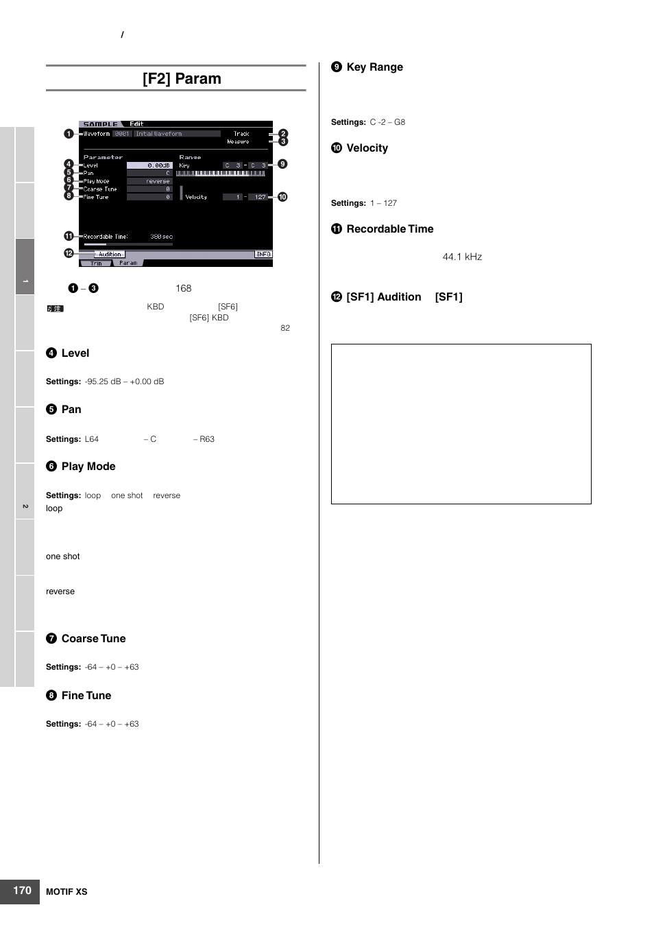 F2] param | Yamaha MOTIF XS6 User Manual | Page 170 / 320