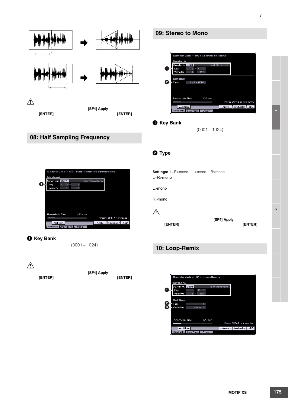 Half sampling frequency, Stereo to mono 10: loop-remix | Yamaha MOTIF XS6 User Manual | Page 175 / 320