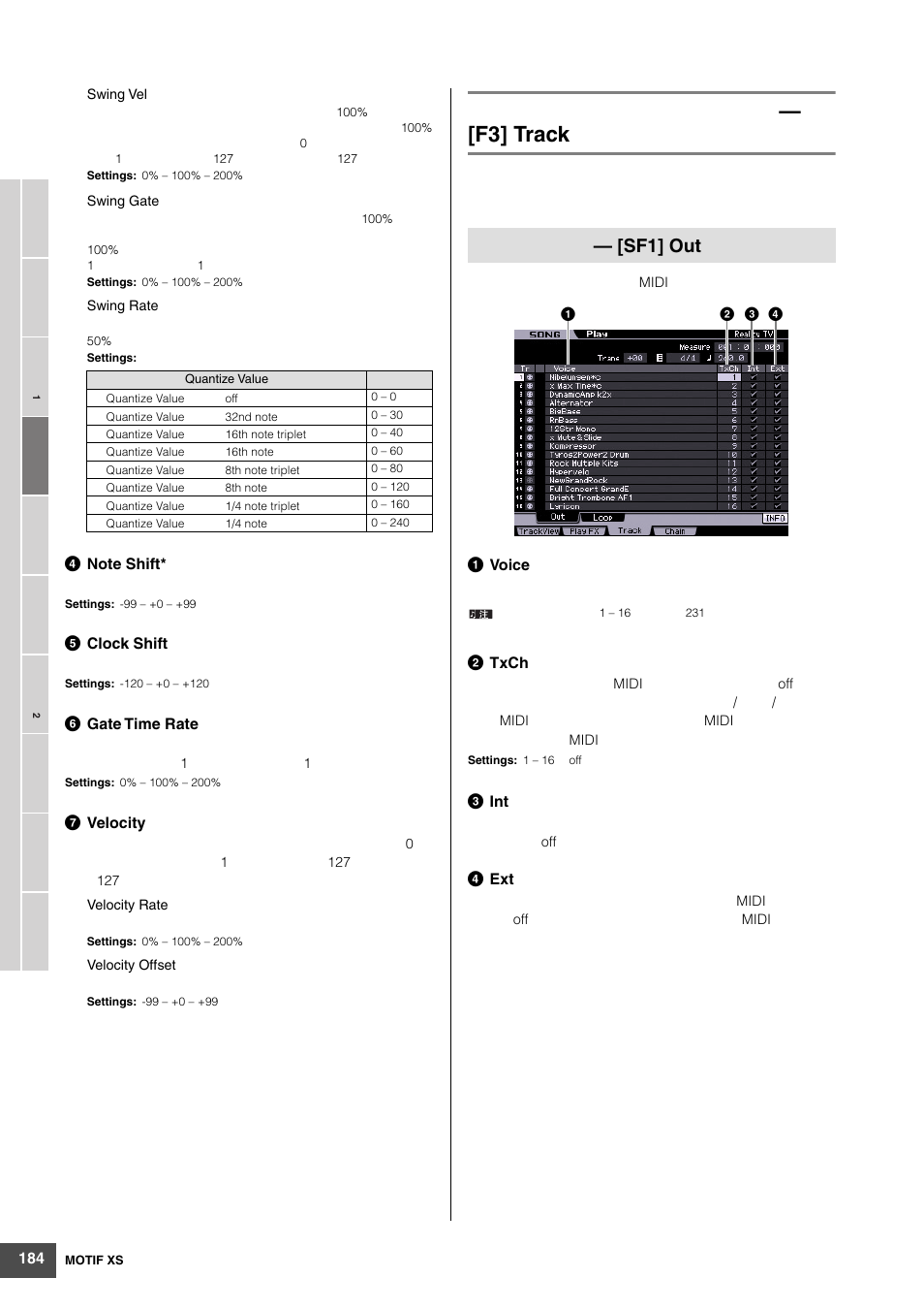 F3] track, Sf1] out | Yamaha MOTIF XS6 User Manual | Page 184 / 320