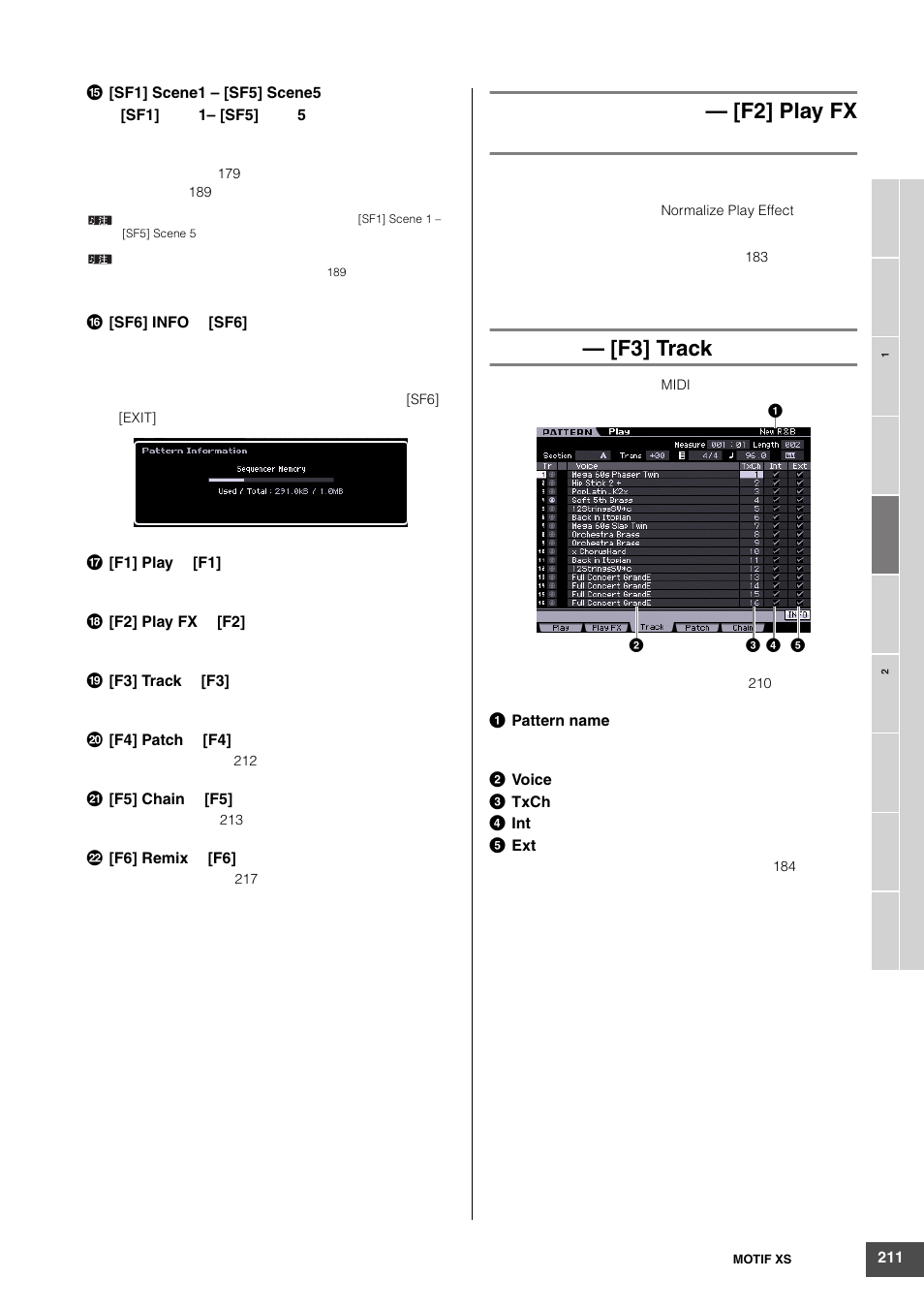 F2] play fx, F3] track | Yamaha MOTIF XS6 User Manual | Page 211 / 320
