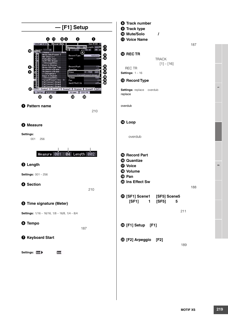 F1] setup | Yamaha MOTIF XS6 User Manual | Page 219 / 320