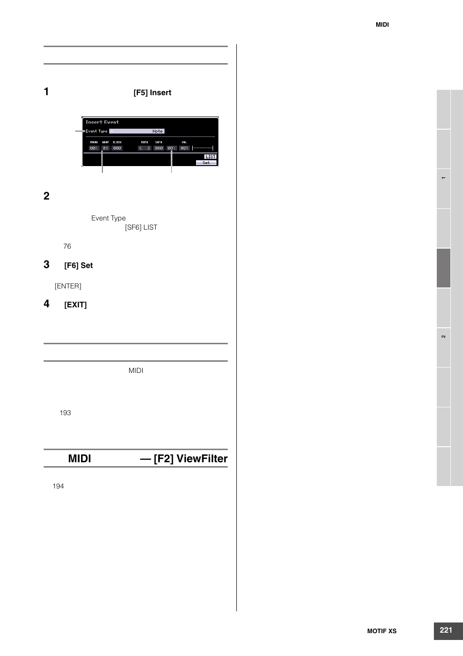 Midi — [f2] viewfilter | Yamaha MOTIF XS6 User Manual | Page 221 / 320