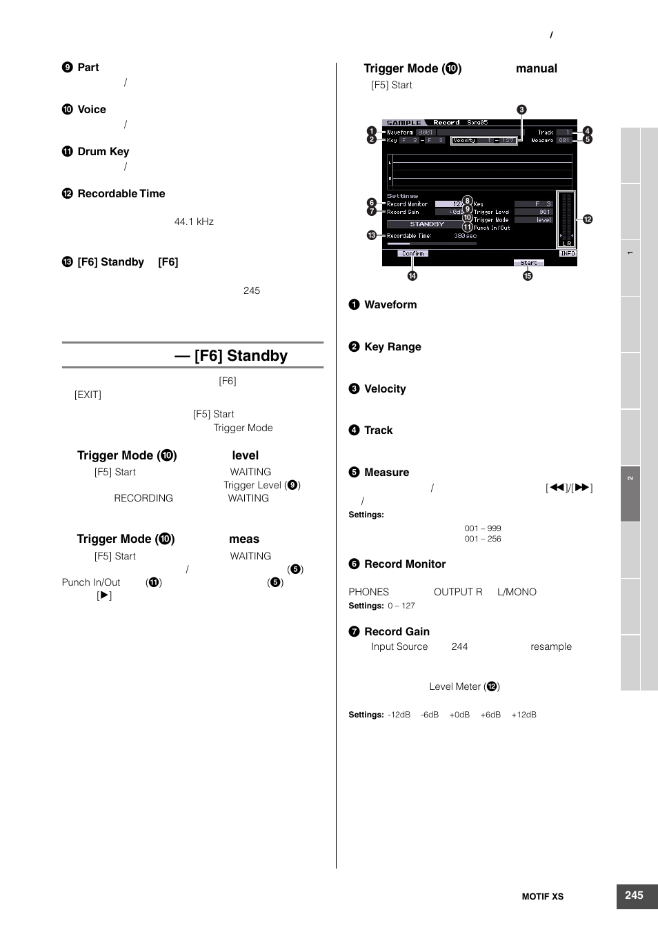 F6] standby | Yamaha MOTIF XS6 User Manual | Page 245 / 320