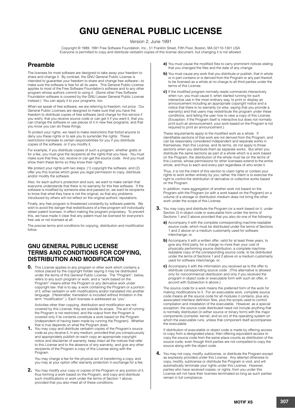 Gnu general public license, Preamble | Yamaha MOTIF XS6 User Manual | Page 307 / 320