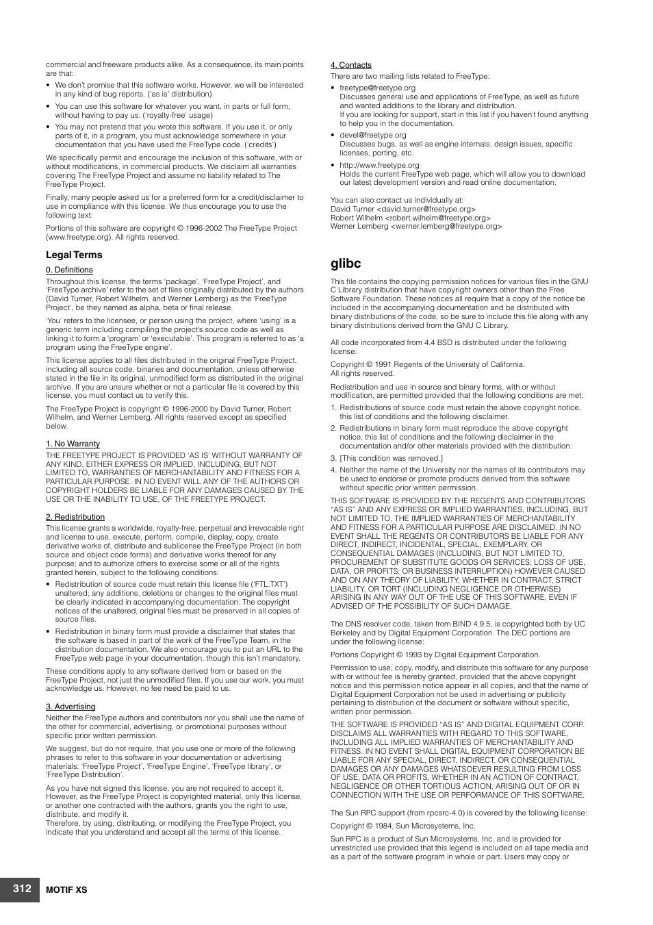 Glibc | Yamaha MOTIF XS6 User Manual | Page 312 / 320