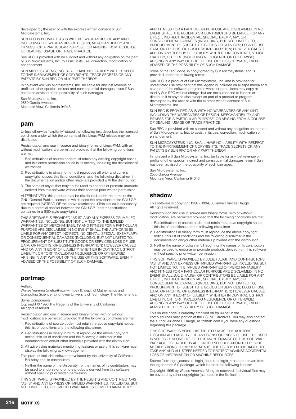 Portmap, Shadow | Yamaha MOTIF XS6 User Manual | Page 316 / 320