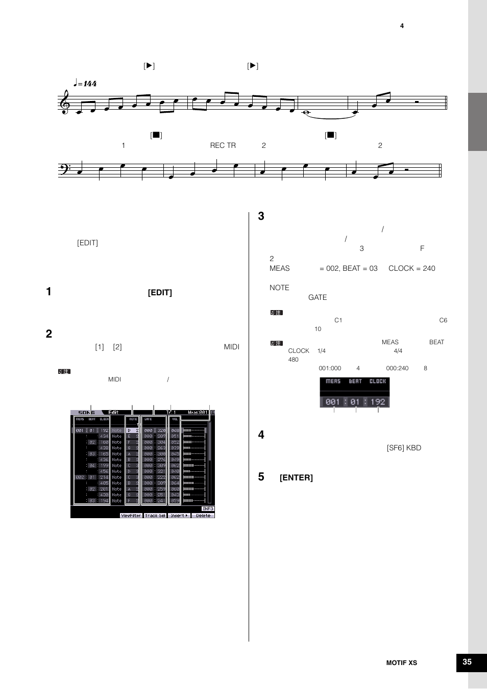 开始录音, 修正错误的音符 | Yamaha MOTIF XS6 User Manual | Page 35 / 320