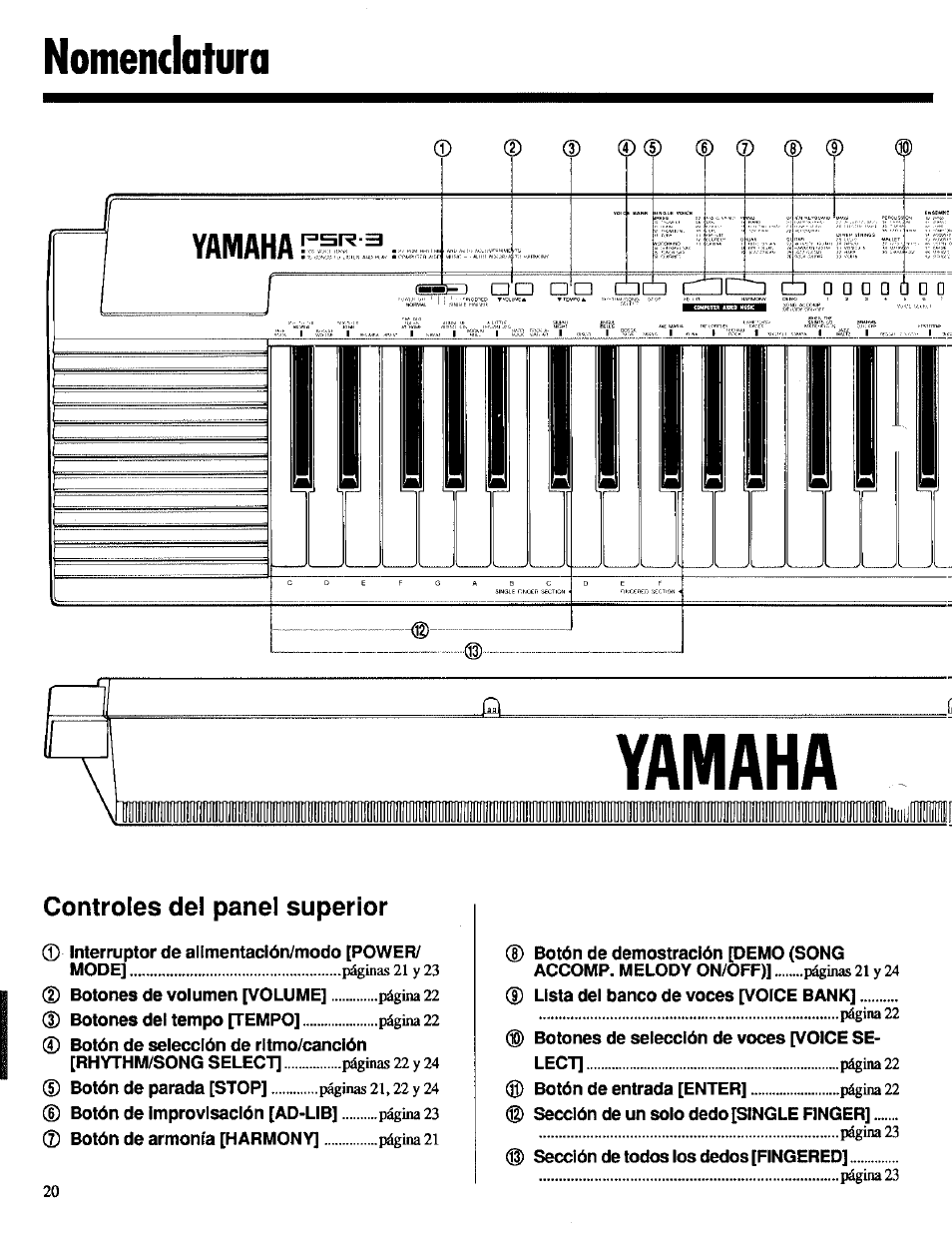 Nomenclatura, Controles del panel superior, Nomenclature | Yamaha | Yamaha Portatone PSR-3 User Manual | Page 4 / 12