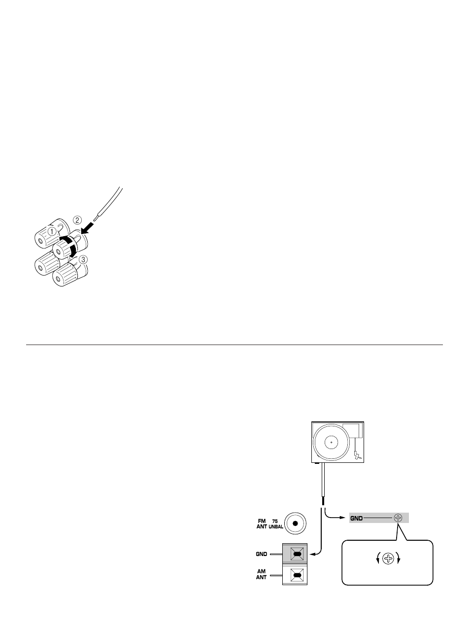 About the accessory terminals, Connecting speakers, Ac outlet(s) (switched) | Gnd terminal (for turntable use) | Yamaha RX-395RDS User Manual | Page 12 / 31