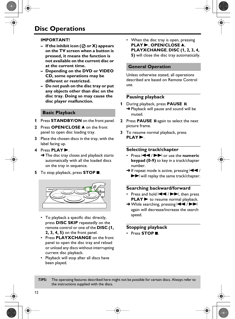 Disc operations | Yamaha DVD-C750 User Manual | Page 16 / 40