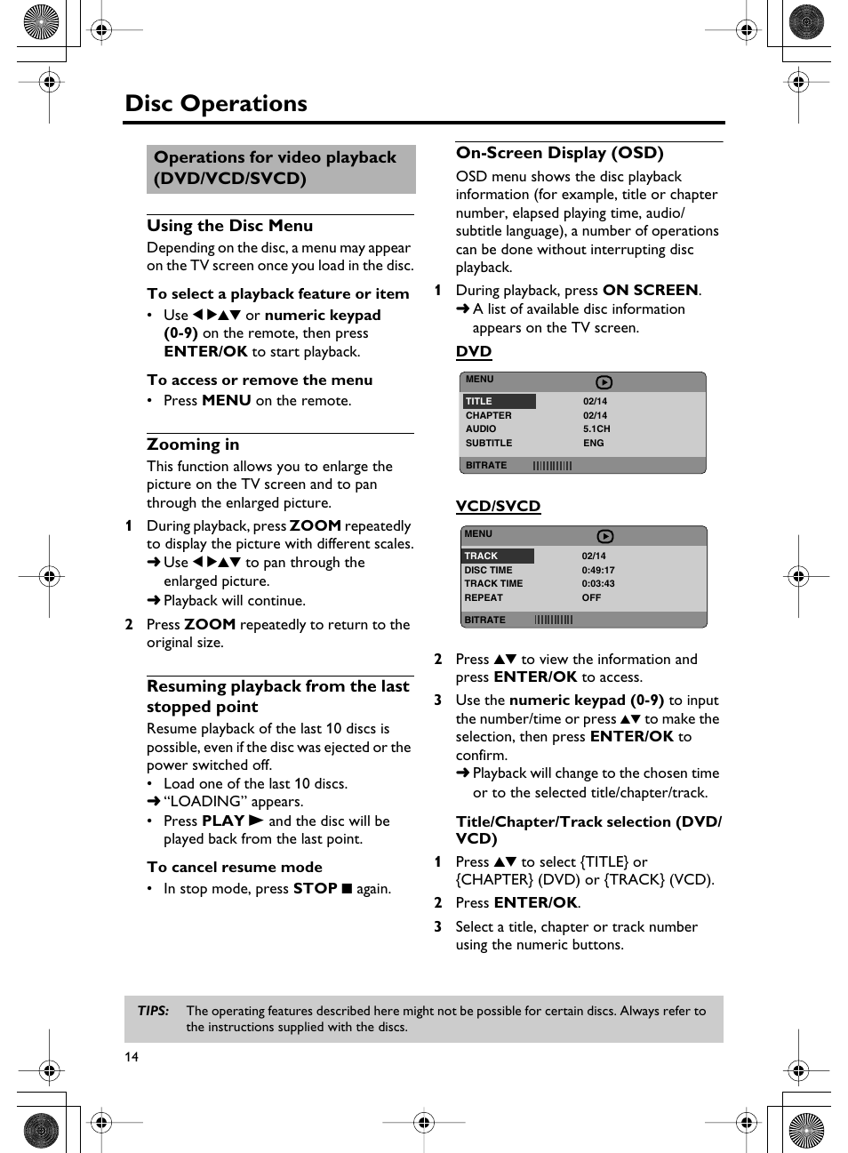Disc operations | Yamaha DVD-C750 User Manual | Page 18 / 40