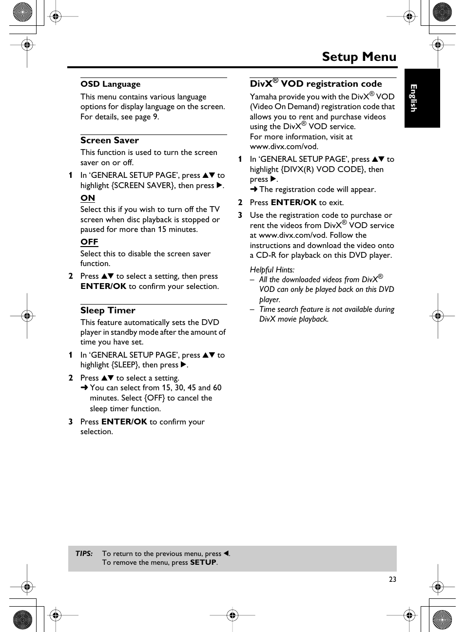 Setup menu | Yamaha DVD-C750 User Manual | Page 27 / 40