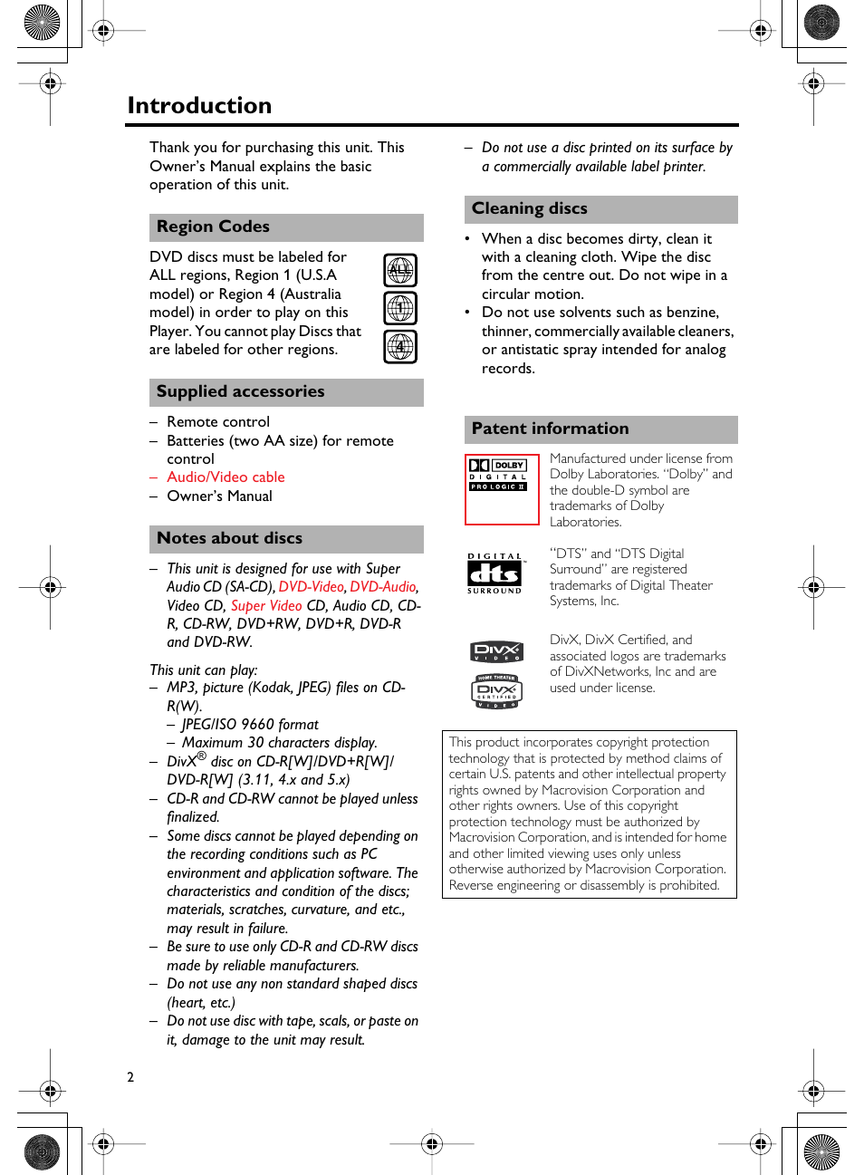 Introduction | Yamaha DVD-C750 User Manual | Page 6 / 40