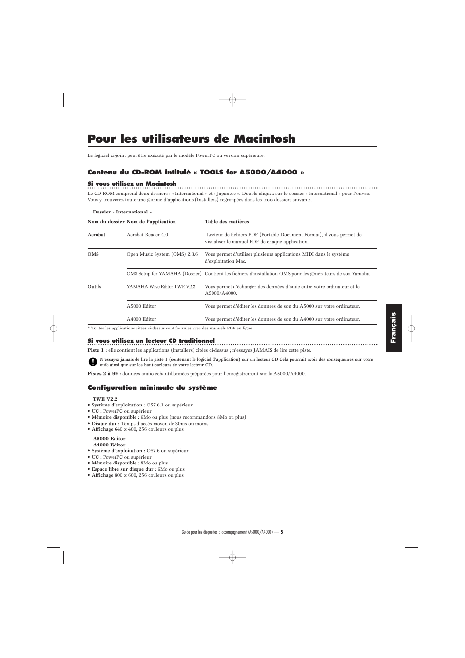 Pour les utilisateurs de macintosh | Yamaha Floppy Disks A5000 User Manual | Page 15 / 24
