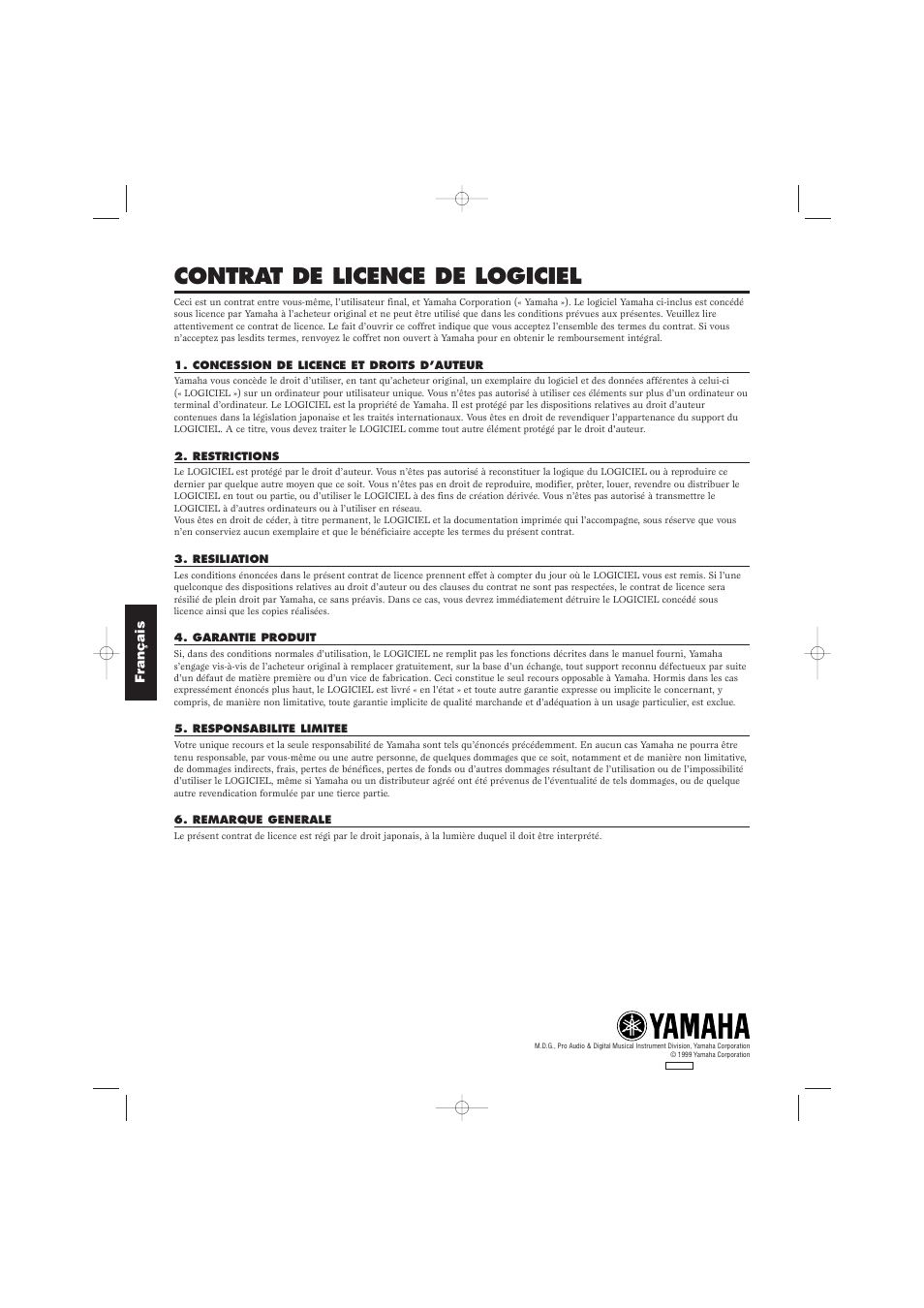 Contrat de licence de logiciel | Yamaha Floppy Disks A5000 User Manual | Page 24 / 24