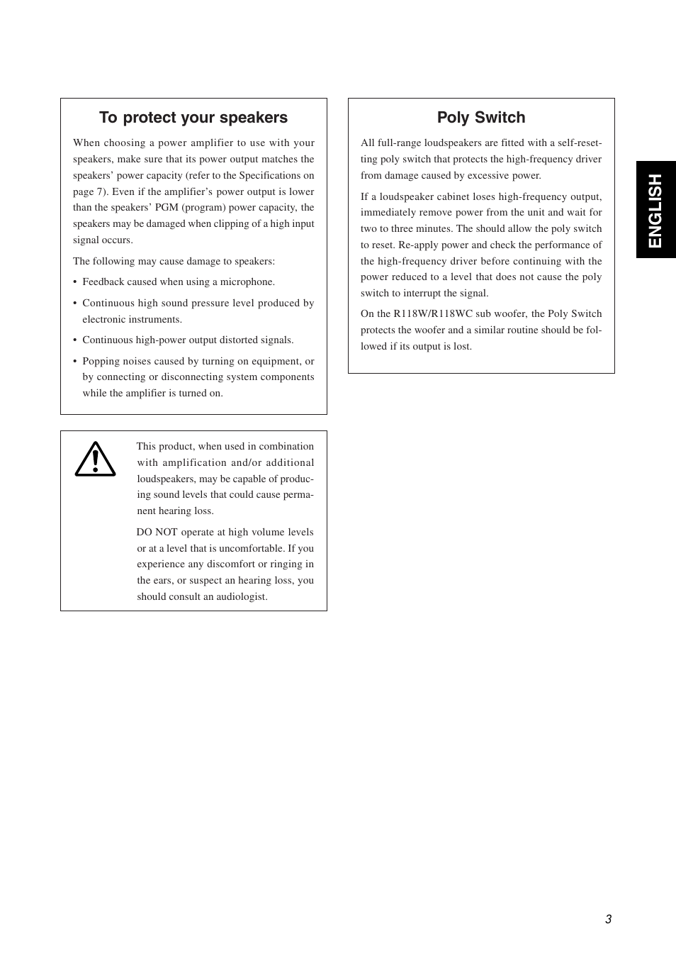 English, Poly switch | Yamaha R112 User Manual | Page 3 / 9