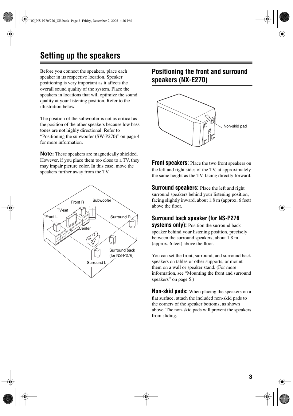 Setting up the speakers | Yamaha NS-P276 User Manual | Page 7 / 16