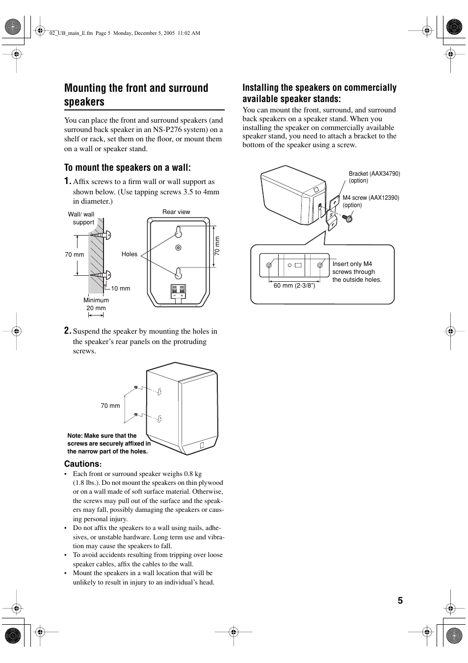 Mounting the front and surround speakers | Yamaha NS-P276 User Manual | Page 9 / 16