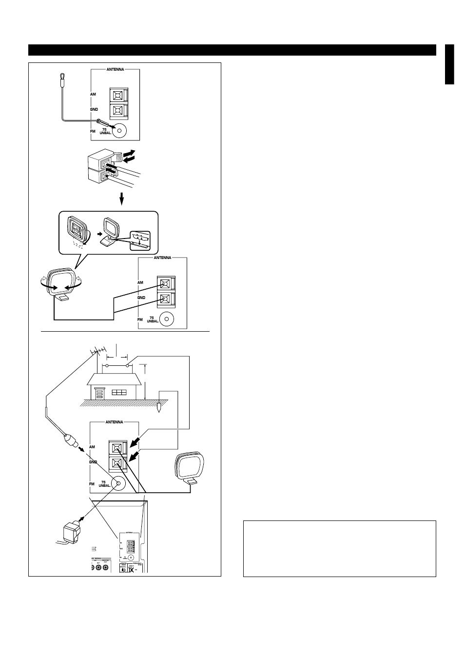 Antenna connection, E-11 english, Connections | 1) supplied fm antenna, 2) supplied am loop antenna, 3) external fm antenna, 4) external am antenna | Yamaha EMX120CD User Manual | Page 19 / 53