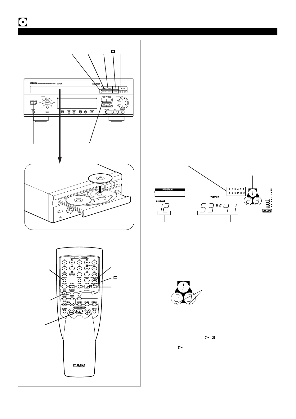 Compact disc player operation, Cd playback, E-18 | For easier operation, Standby/on, Time adj timer hour min, Soft normal max min echo echo, Press the open/close button to open the disc table, Press the play/pause, Total number of tracks total playing time | Yamaha EMX120CD User Manual | Page 26 / 53