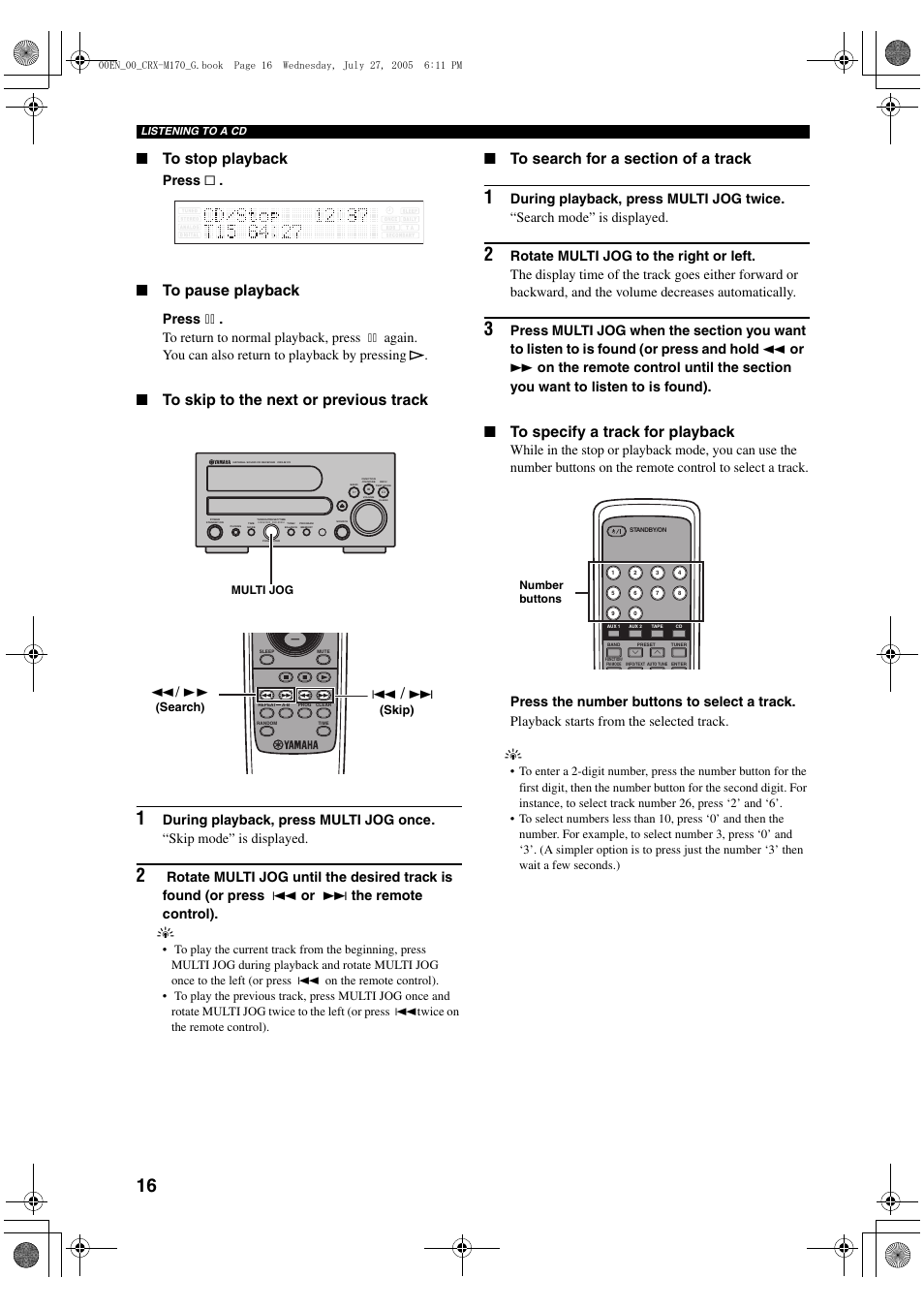 Press, Again. you can also return to playback by pressing | Yamaha M170 User Manual | Page 18 / 40
