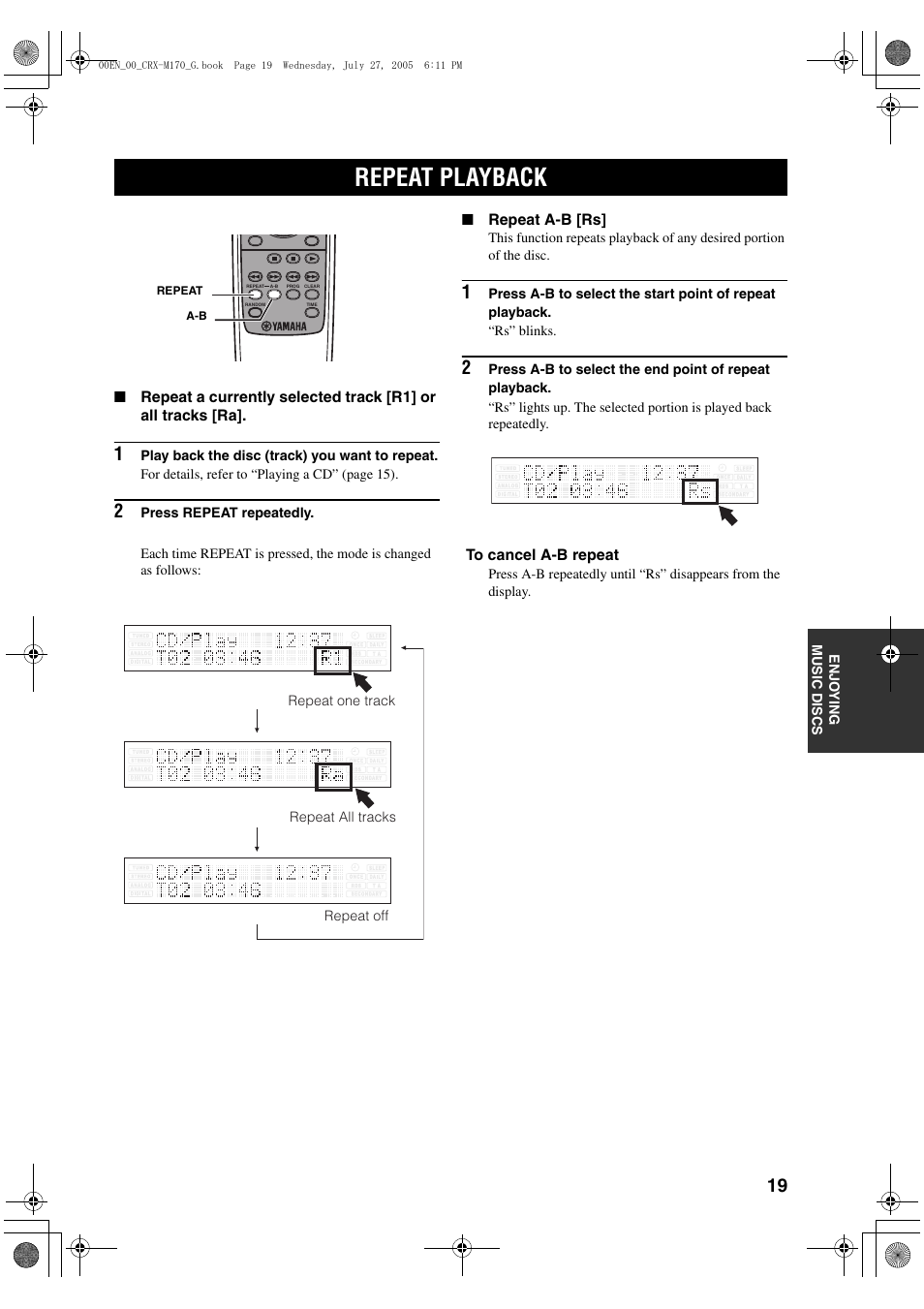 Repeat playback | Yamaha M170 User Manual | Page 21 / 40