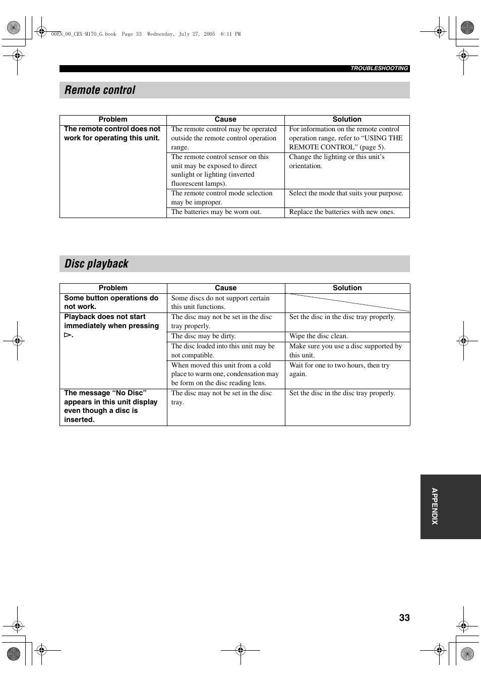 Remote control, Disc playback | Yamaha M170 User Manual | Page 35 / 40