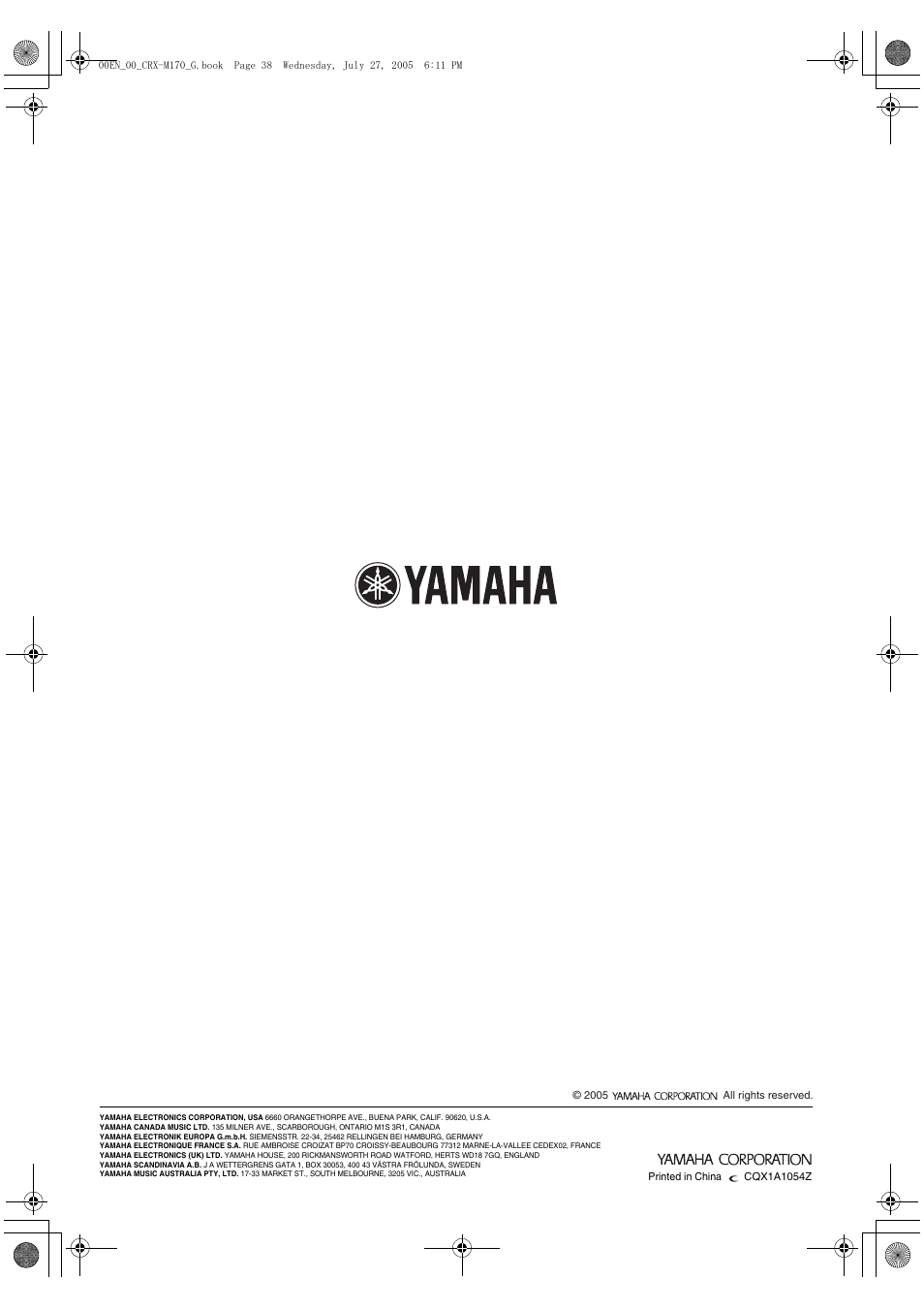 Yamaha M170 User Manual | Page 40 / 40