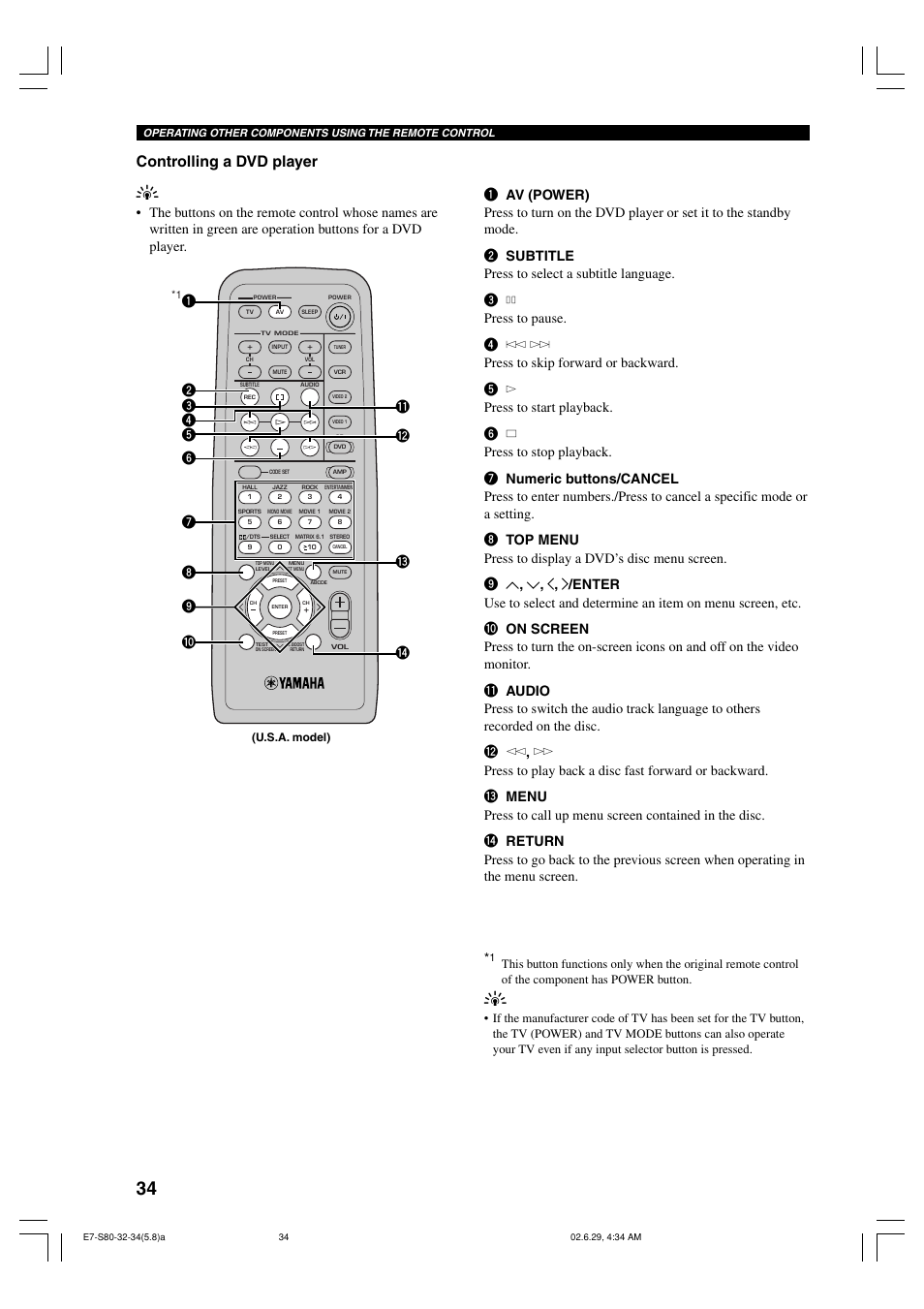 Controlling a dvd player | Yamaha AVX-S80 User Manual | Page 38 / 55