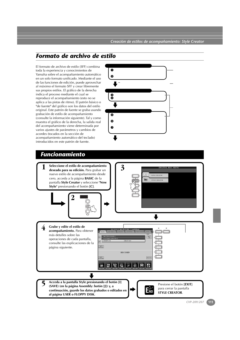 Formato de archivo de estilo, Funcionamiento | Yamaha CVP-209  ES User Manual | Page 111 / 176