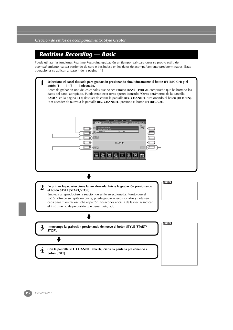 Realtime recording — basic | Yamaha CVP-209  ES User Manual | Page 112 / 176