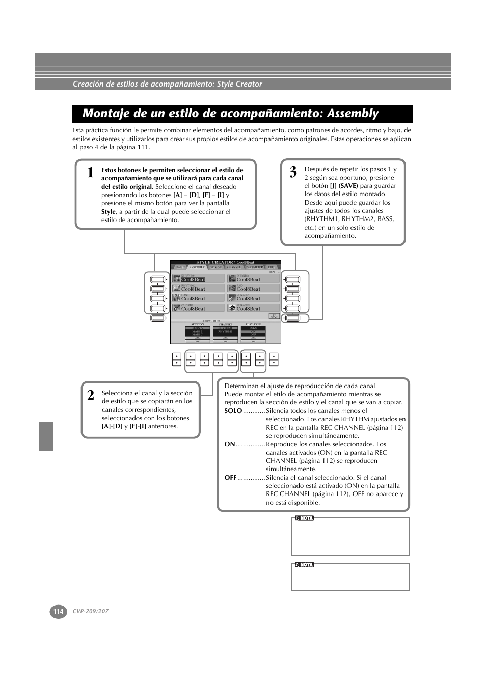 Montaje de un estilo de acompañamiento: assembly, Montaje de un estilo de acompañamiento, Assembly | Yamaha CVP-209  ES User Manual | Page 114 / 176