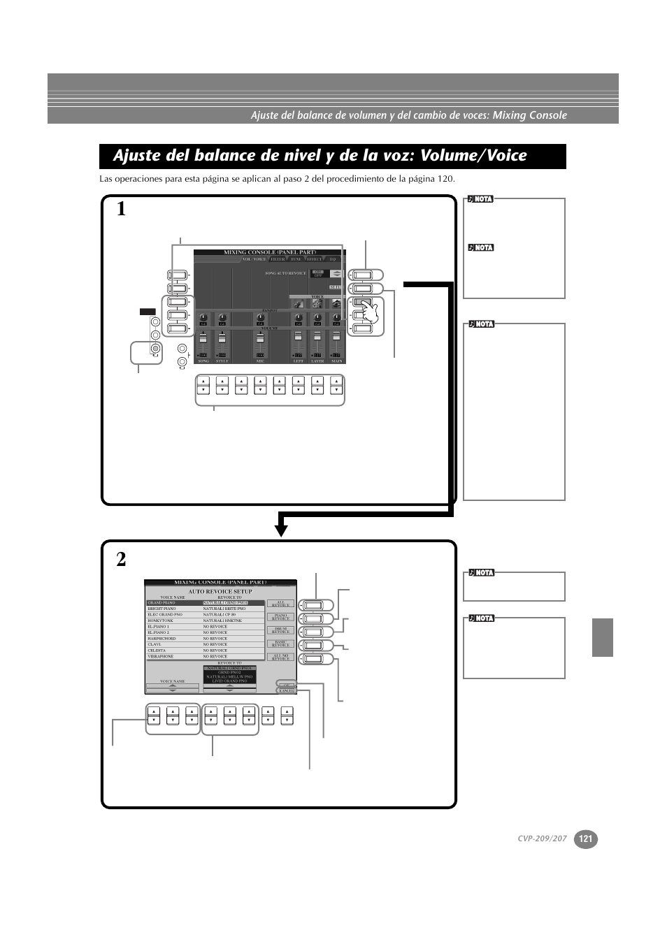 Ajuste del balance de nivel y de la voz, Volume/voice | Yamaha CVP-209  ES User Manual | Page 121 / 176