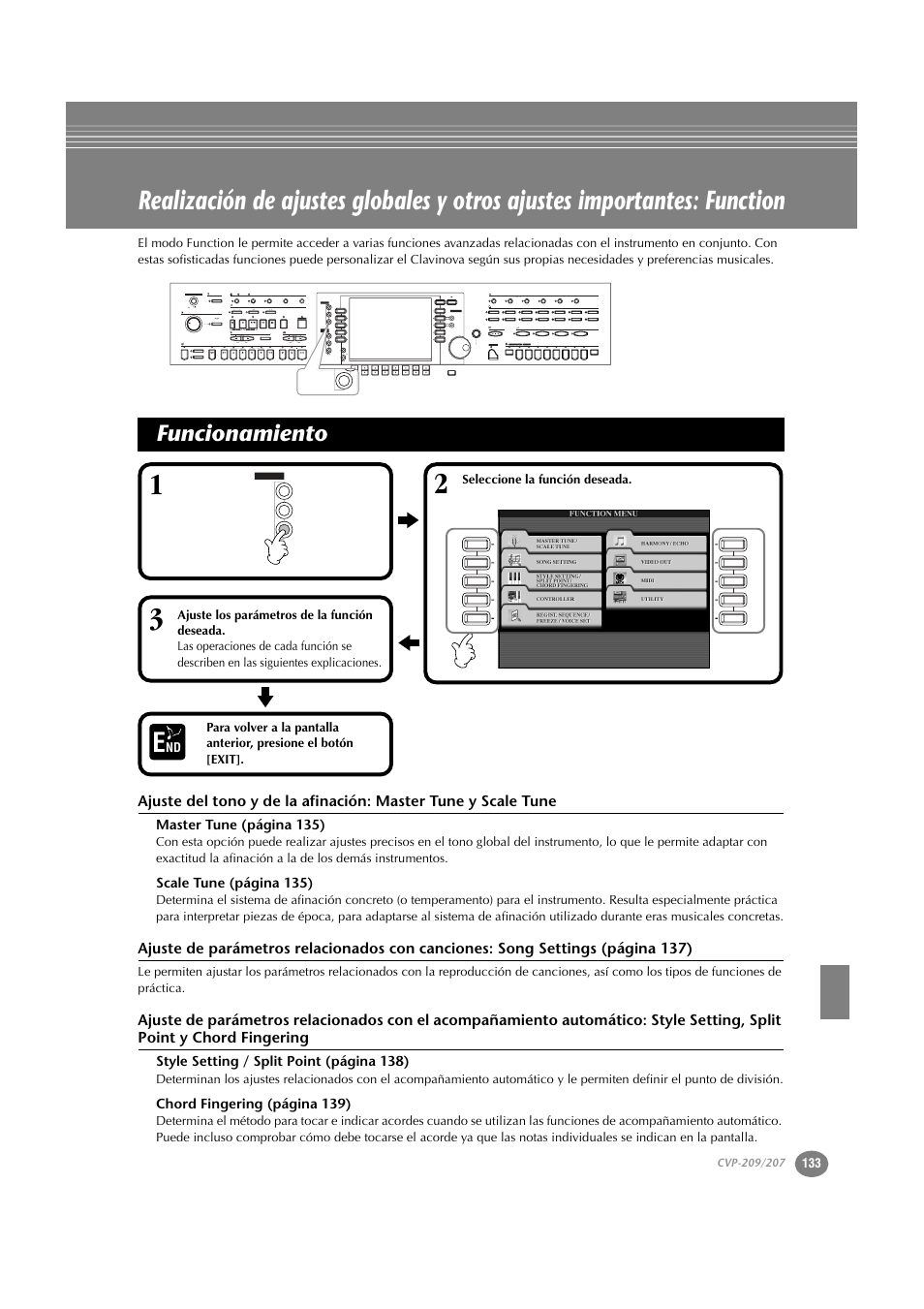 Funcionamiento, P. 133 | Yamaha CVP-209  ES User Manual | Page 133 / 176