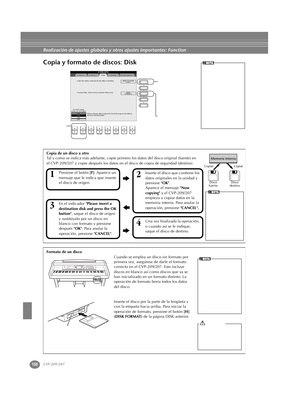 Copia y formato de discos: disk | Yamaha CVP-209  ES User Manual | Page 150 / 176
