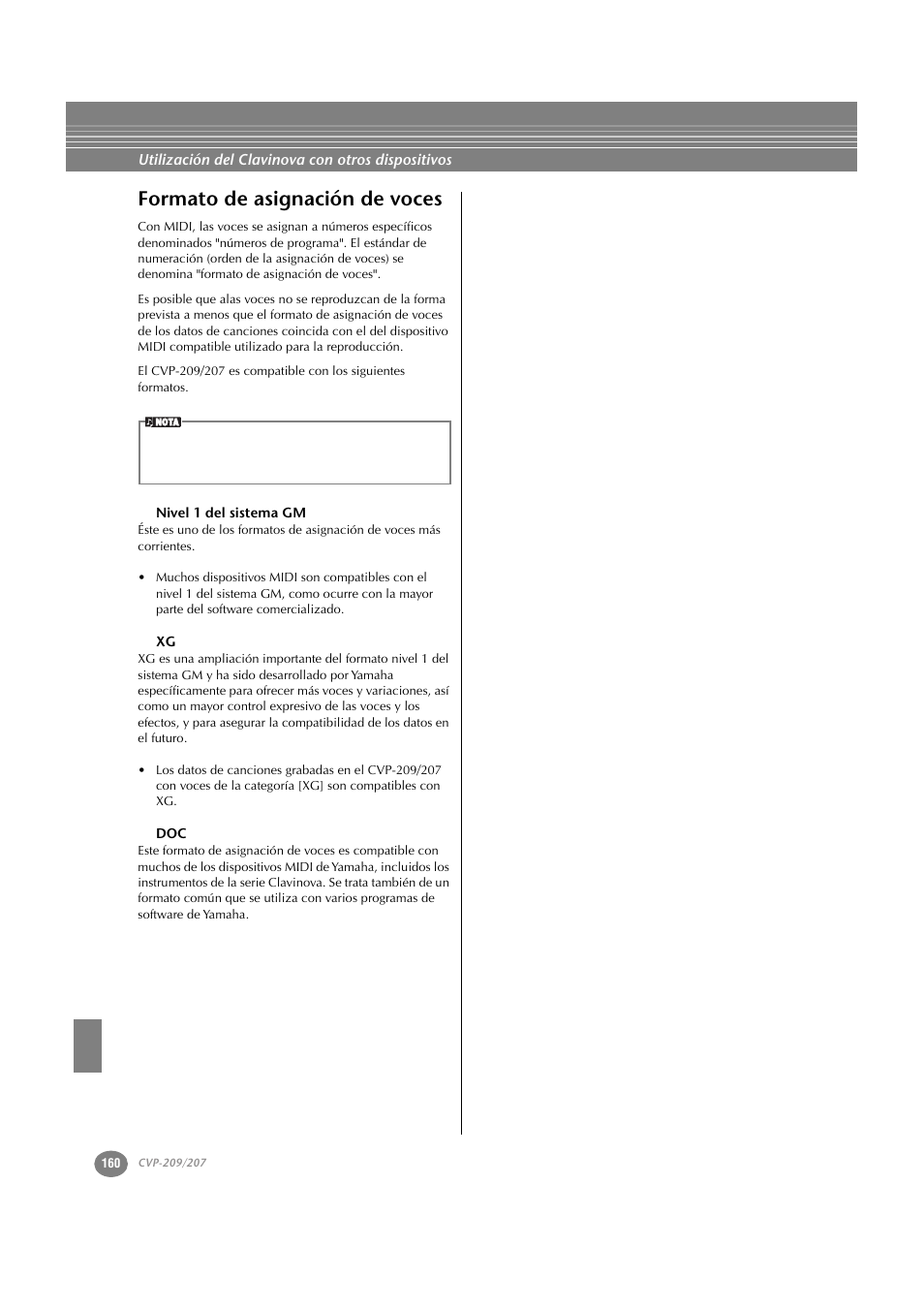 Formato de asignación de voces, Nivel 1 del sistema gm | Yamaha CVP-209  ES User Manual | Page 160 / 176