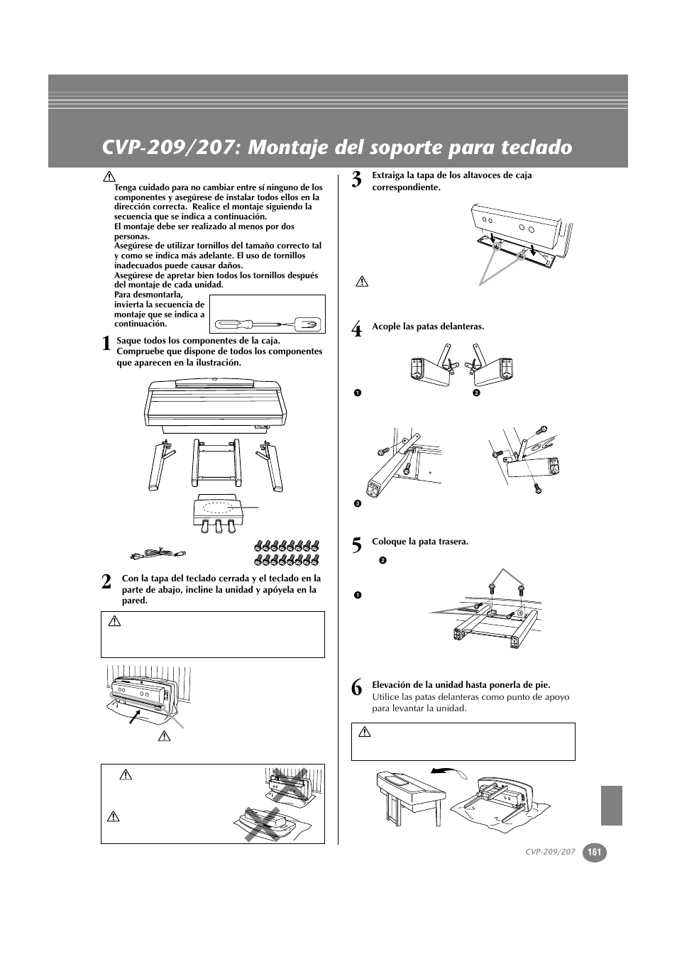 Cvp-209/207: montaje del soporte para teclado | Yamaha CVP-209  ES User Manual | Page 161 / 176